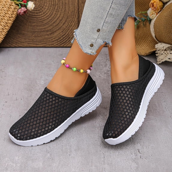Wowcloth Women's Versatile Mesh Low-Top Sneakers for Plus Size – Comfortable Round Toe Perforated Design, Spring Summer Fashion Casual Shoes with Lifting Effect