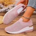 thumbnail image 1 of Wowcloth Women's Wedge Heel Slip-On Shoes – Breathable Knit Upper with Rhinestone Accents for Plus Size Comfort and Casual Style, 1 of 9