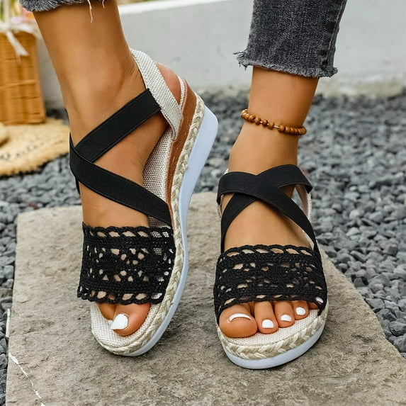 Wowcloth Women's Wedge Peep Toe Sandals – Comfortable Thick Sole with Single Strap Buckle for Versatile Beach Casual Wear in Spring Summer