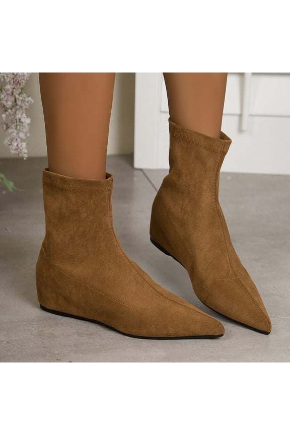 Women's Winter Ankle Boots – Fashion Casual Solid Color Pointed Toe Pull-On with Flat Low Heel for Comfortable Daily Wear