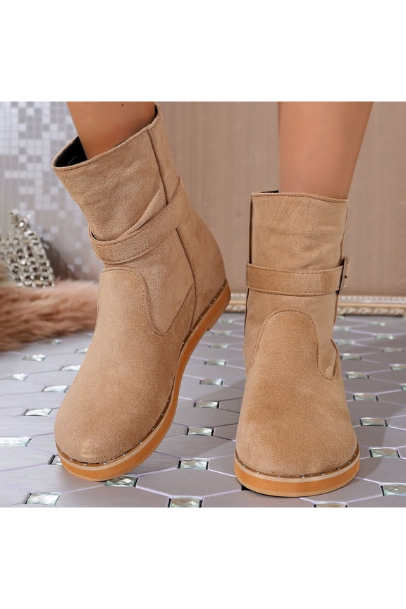 Women's Winter Ankle Boots – Pleated Trouser Leg Cuff Stacked Design, Solid Color Pointed Toe Pull-On with Low Chunky Heel for Casual Fashion Footwear