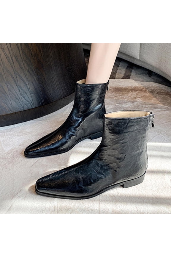 Women's Winter Ankle Boots – Warm Solid Color Pointed Toe with Rear Zipper & Chunky Low Heel for Stylish Casual Outfits