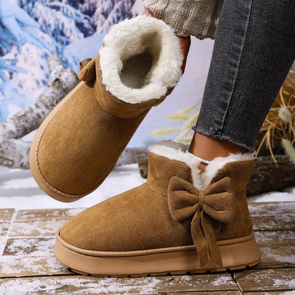 Wowcloth Women's Winter Casual Snow Boots – Cute Bow Detail, Thick Platform Sole, Thermal Fleece Lined for Fashionable Outfits, Cold Weather Footwear