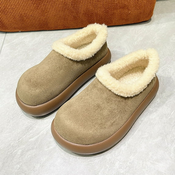 Wowcloth Women's Winter Fleece-Lined Casual Shoes - Cozy Slip-On with Round Toe, Solid Color Design & Thick Sole for Indoor/Outdoor Comfort