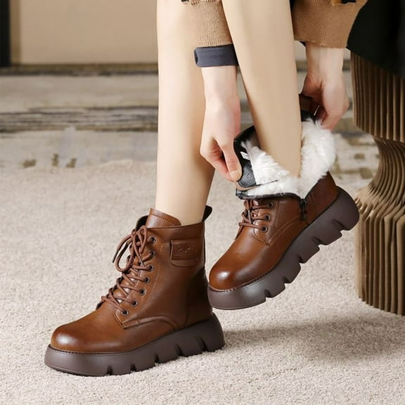 Wowcloth Women's Winter Short Boots – Thickened Sole & Fleece-Lined for Warmth, Slip-Resistant Outdoor Casual Shoes