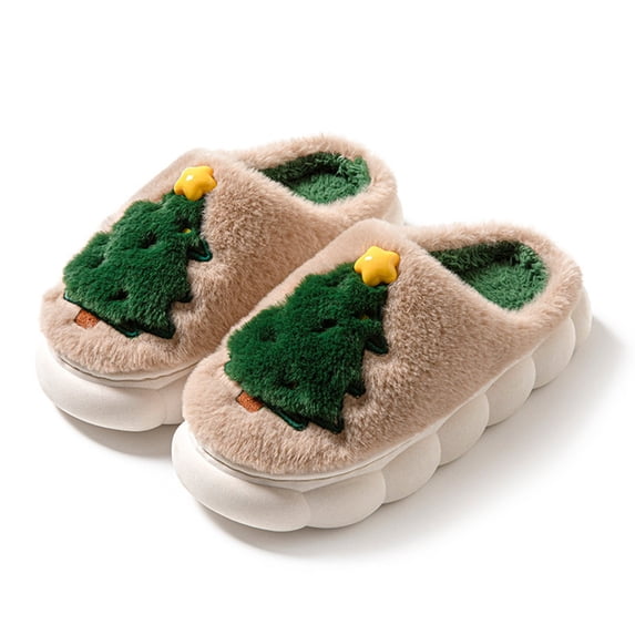 Wowcloth Women's Winter Slide Sandals – Cozy Closed-Toe Slip-On with Christmas Tree Design for Home & Casual Outdoor Footwear