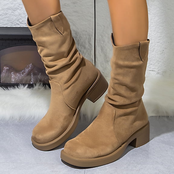 Wowcloth Women's Winter Slouch Boots – Comfortable Plus Size, Low Heel and Solid Color for Casual Wear