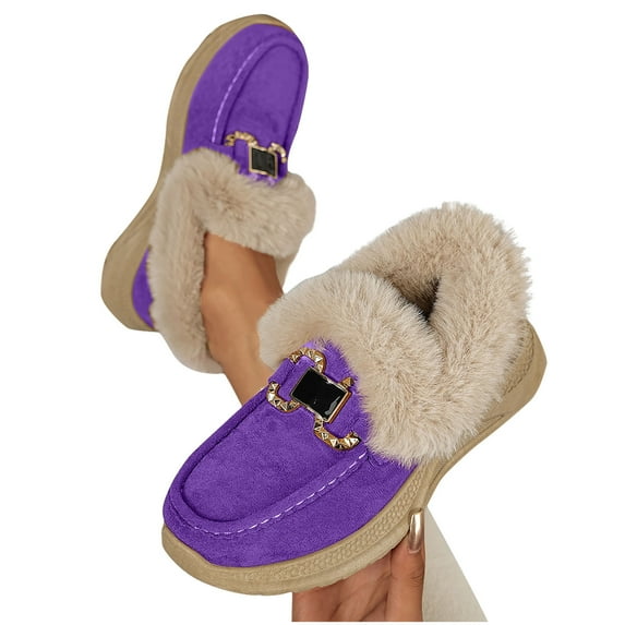 Wowcloth Women's Winter Snow Boots – Thick Platform Fleece-Lined Warmth with Metal Buckle & Furry Collar Comfortable Wedge Heel for Casual Winter Footwear