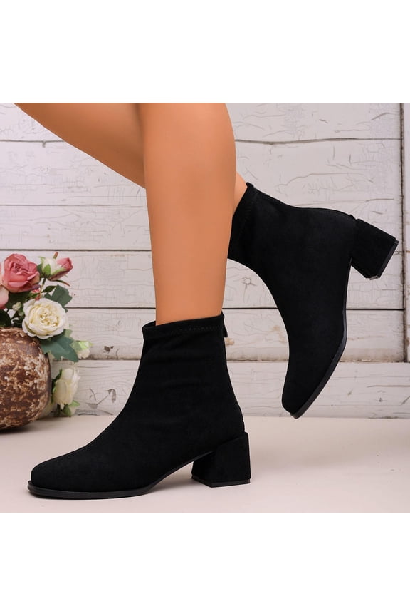 Women's Winter Suede Ankle Boots – Retro Block Heel with Rear Zipper for Fashionable Everyday Winter Wear