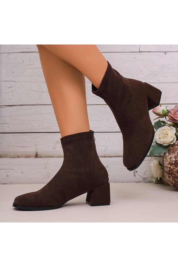 Women's Winter Suede Ankle Boots – Retro Block Heel with Rear Zipper for Fashionable Everyday Winter Wear
