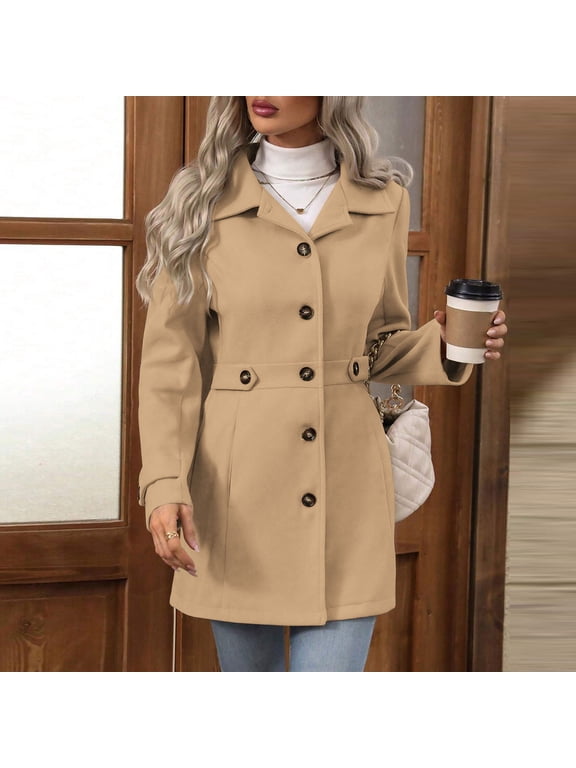 Women's Wool Blend Cardigan Jacket, Solid Color Slim Fit Heavyweight No Hood for Casual Everyday Wear