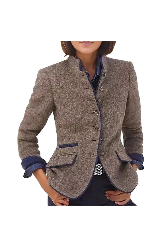 Women's Wool Coat, Long Sleeve with Notched Collar, Warm and Stylish for Autumn Winter, Suitable for Office and Casual Wear