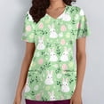 thumbnail image 1 of Wowcloth Women's Work Uniform Shirt, Loose Fit Short Sleeve V-Neck with Pockets, Easter Print for Nursing and Daily Use, 1 of 5