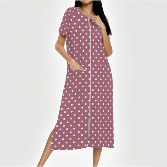Wowcloth Women's Zip-Front Long Robe - Knit Loungewear with Full-Length Gradient Color, Cozy Pocketed Sleepwear & Bathrobe for Home Comfort