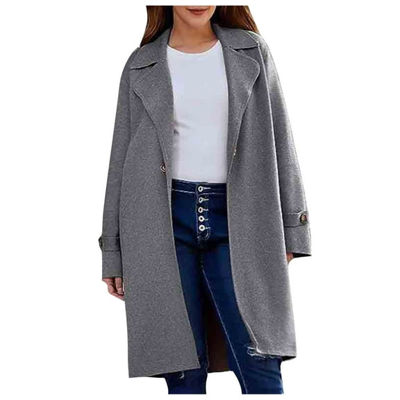 Wowcloth Womens Casual Pea Coat Long Sleeve Mid-Long Overcoats Womens Trendy Hooded Outwear Open Front Wool Coat With Pockets