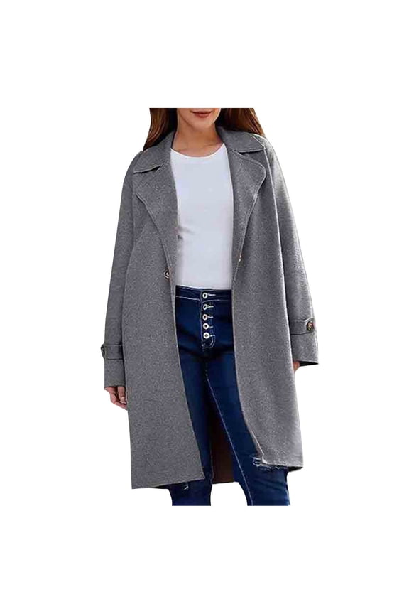 Womens Casual Pea Coat Long Sleeve Mid-Long Overcoats Womens Trendy Hooded Outwear Open Front Wool Coat With Pockets