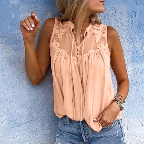 Wowcloth Womens Chiffon Blouse, Solid Color V-Neck Design, Sleeveless Top for Spring and Summer, Casual Office Wear