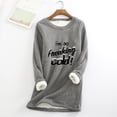 thumbnail image 1 of Wowcloth Womens Fleece-Lined Thermal Shirt with Letter Print and Round Neck, Long Sleeve Thickened Warm Base Layer for Autumn Winter Indoor Outdoor Wear, 1 of 5