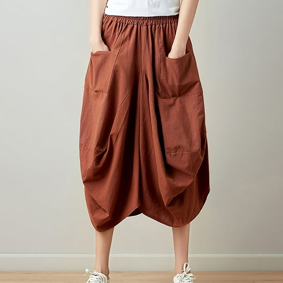 Wowcloth Womens Linen Cotton Skirts Drawstring Elastic Waist Comfy Loose Boho Skirts with Pockets Lightweight Sumnmer Skirts