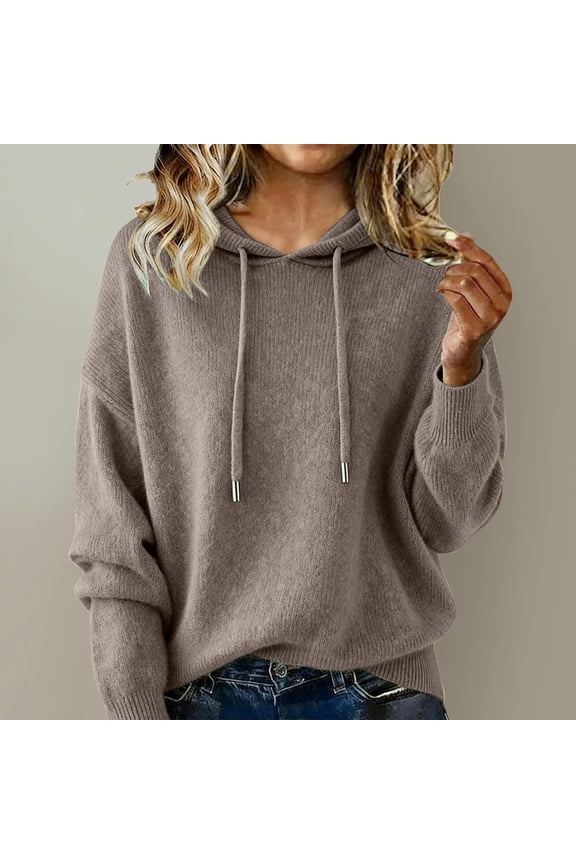 Womens Long Sleeve Slim Fit Knit Pullover Sweater, Solid Color Hooded Design, Warm & Comfortable for Casual Wear