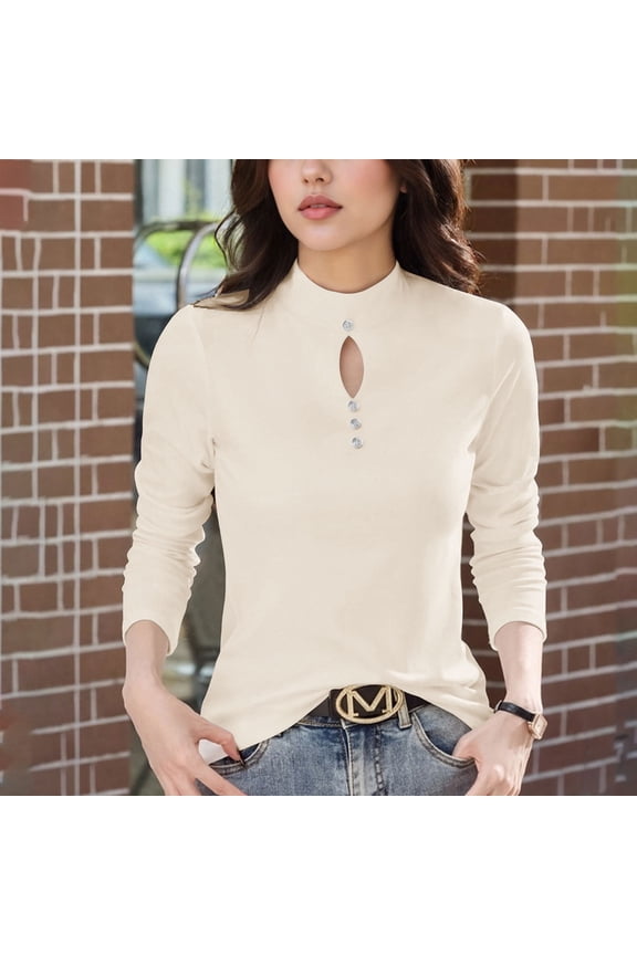 Womens Solid Color Long Sleeve Reversible Thermal Top, Soft Fleece Lining, Warm and Comfortable for Everyday Wear and Layering