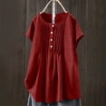 thumbnail image 1 of Wowcloth Womens Summer Linen-like Short Sleeve Blouse with Round Neck, Half Button Design and Pleated Detail, Solid Color Casual Top for Daily Wear and Office, 1 of 7