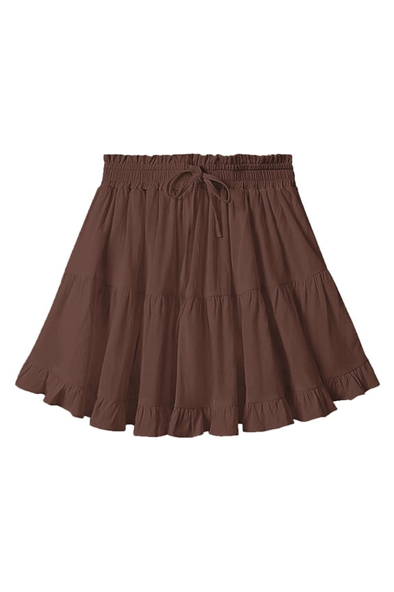 Womens Summer Solid Color Elastic Drawstring Loose Skirt