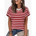 thumbnail image 1 of Wowcloth Womens V-Neck Striped Top, Fashion Casual Loose Fit Short Sleeve Blouse for Daily Wear, 1 of 4