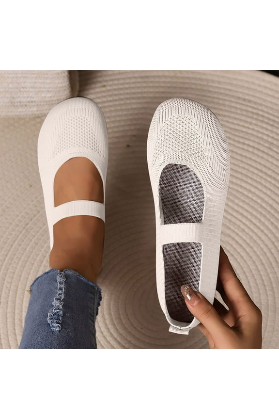 Work Shoes for Women – Fashion Casual Solid Round Toe Breathable Low-Cut Slip-On with Soft Flat Sole for Office & Casual Wear