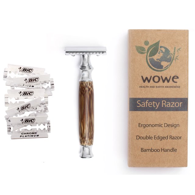 Wowe Double Edge Safety Razor with Long Natural Bamboo Handle ...
