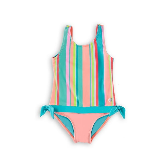 Wowease Patented Little Girls One-Piece Bathing-Suit Stripe Hype with Magnetease Technology