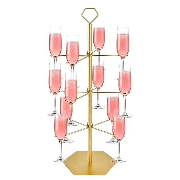 Wowhub 12 Drinks Cocktail Tree Stand, 3 Tier Metal Drink Tower Stand for Drinks for Martini, Margarita Cups Tasting Wedding Bridal Shower Party, Gold