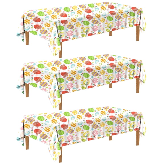 Wowhub 3 Pack Easter Tablecloth, Spring Flowers Egg Theme Plastic Disposable for Disposable Rectangle Table Covers for Easter Party Decorations, 54" x 108"