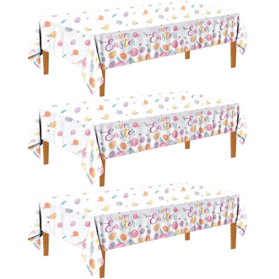Wowhub 3 Pack Easter Tablecloth, Happy Easter Theme Plastic Disposable for Disposable Rectangle Table Covers for Easter Party Decorations, 54" x 108"