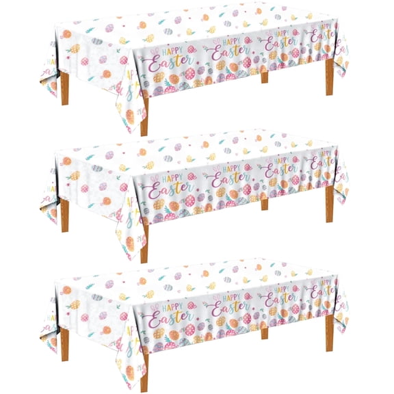 Wowhub 3 Pack Easter Tablecloth, Happy Easter Theme Plastic Disposable for Disposable Rectangle Table Covers for Easter Party Decorations, 54" x 108"