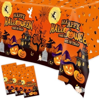 Wowhub 3 Pack Halloween Disposable Tablecloths, 54 x 108 Inch Happy Halloween Theme Plastic Disposable for Rectangle Tables Halloween Supplies, Orange