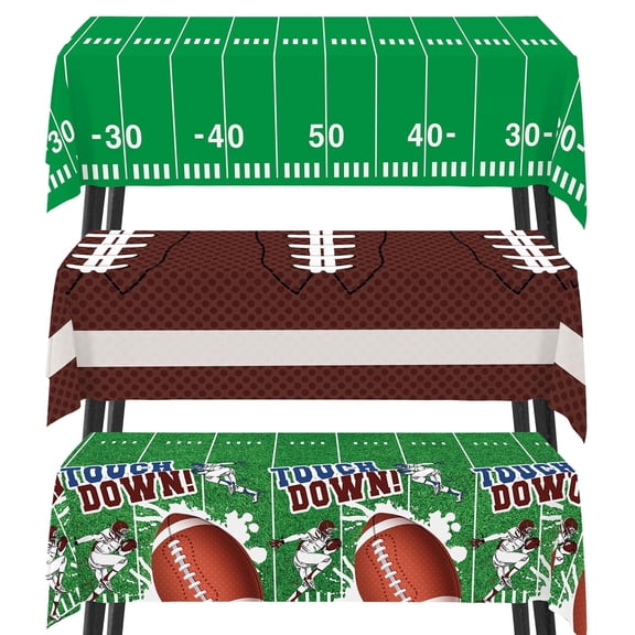 Wowhub Football Party Decorations Disposable Tablecloth, 54 x 108 Inch Plastic Touch Down Table Cover for Football Birthday Party Decorations and Game Day Tailgate Decoration(Pack of 3)