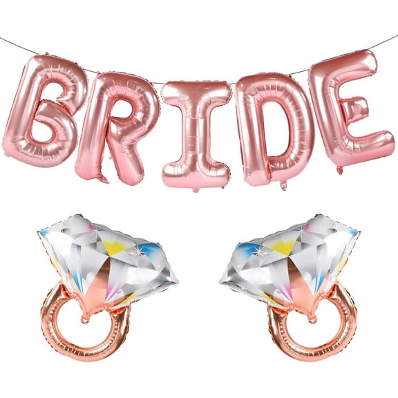Wowhub Large Bride Balloons Rose Gold with 2 PCS Ring Balloons for Bridal Shower Bachelorette Engagement Party Decorations