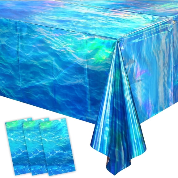 Wowhub Iridescent Waves Tablecloth, Disposable Pool Party Decorations Tablecloth Ocean, Waterproof Rectangle Birthday Party Table Cover for Birthdays Party Decorations, 54 * 108 inch, Pack of 3