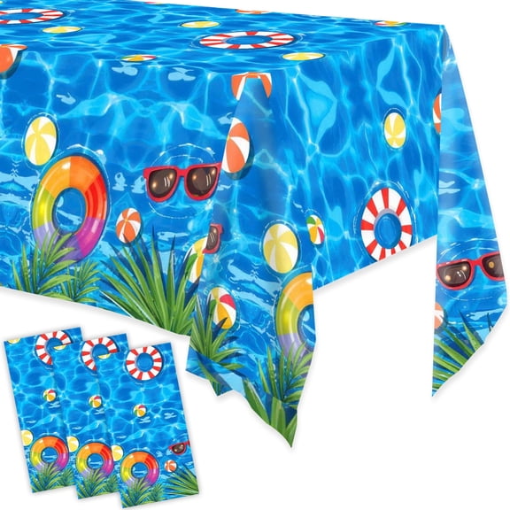 Wowhub 3 Pack Beach Pool Party Tablecloth, 54 x 108 Inch Disposable Plastic Summer Beach Table Covers for Pool Party, Beach Themed Birthday Decorations