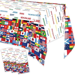 Wowhub Plastic World Flags Tablecloth, Disposable World Flags Tablecloth, Waterproof Rectangle Birthday Party Table Cover for Birthdays Party Decorations, 54 * 108 inch (Pack of 3)