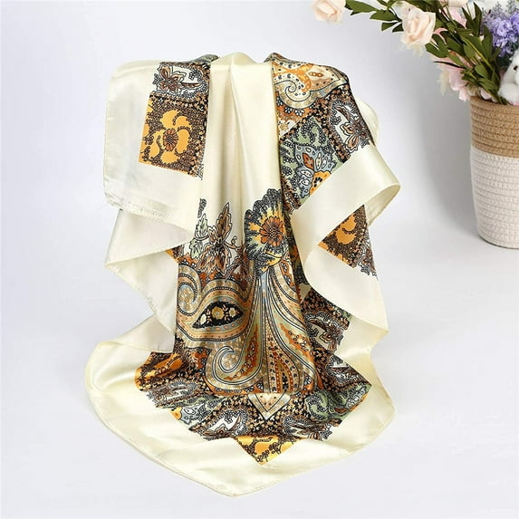 Wowkaka 90 x 90 cm Large Square Scarves for Women Silky Like Headscarf Bandanas Hair Scarf Neckerchief Sleeping Fringe