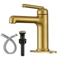 thumbnail image 1 of Wowkk Bathroom Sink Faucets Solid Brass Single Handle Bathroom Faucets with Deck Mount 1 Hole or 3 Hole and Supply Line, Straight Spout Vanity Faucet for RV Restroom Hotel, Brushed Gold, 1 of 8