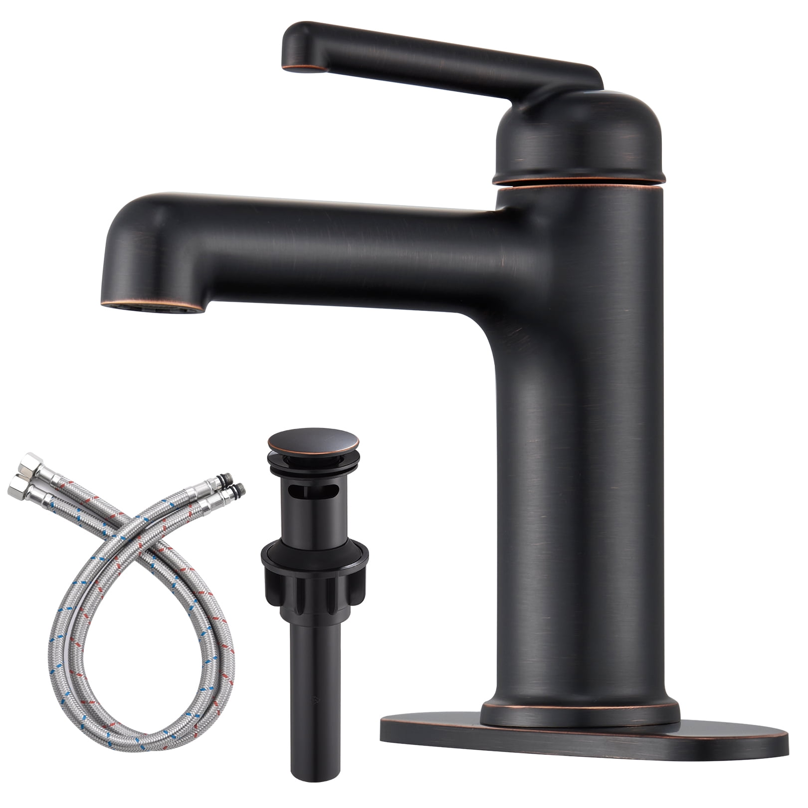 Wowkk Bathroom Sink Faucets Solid Brass Single Handle Bathroom Faucets with Deck Mount 1 Hole or 3 Hole and Supply Line, Straight Spout Vanity Faucet for RV Restroom Hotel, Oil Rubbed Bronze