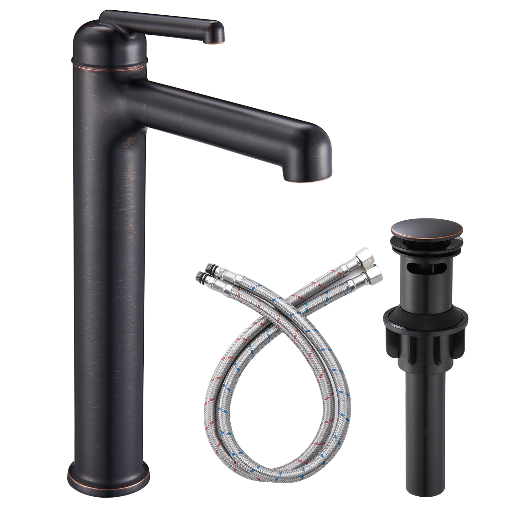 Wowkk Oil Rubbed Bronze Bathroom Faucets 9.84" High Spout Tall Basin Faucet, Single Handle Bathroom Sink Faucet with Pop Up Drain and Faucet Supply Lines