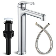 Wowkk Polished Chrome Bathroom Faucets 9.84" High Spout Tall Basin Faucet, Single Handle Bathroom Sink Faucet with Pop Up Drain and Faucet Supply Lines
