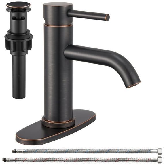 Wowkk Sanitary Ware Bathroom Faucets Stainless Steel Single Handle Bathroom Sink Faucet with Pop up Drain and PEX Encrypted Hose, Modern Bathroom Faucets for Sink 1 or 3 Holes, Oil Rubbed Bronze
