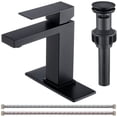thumbnail image 1 of Wowkk Sanitary Ware Single Handle Bathroom Sink Faucet Modern SUS304 Stainless Steel Bathroom Faucet with Pop-up Drain and Water Supply Line, Faucets for Bathroom Vanity RV Sink, Matte Black, 1 of 10