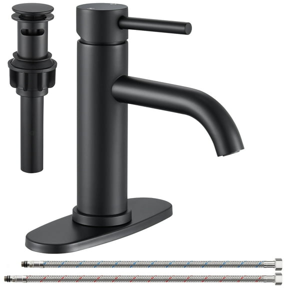 Wowkk Sanitary Ware Black Bathroom Faucets Stainless Steel Single Handle Bathroom Sink Faucet with Pop up Drain and PEX Encrypted Hose, Modern Bathroom Faucets for Sink 1 or 3 Holes
