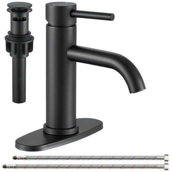Wowkk Sanitary Ware Black Bathroom Faucets Stainless Steel Single Handle Bathroom Sink Faucet with Pop up Drain and PEX Encrypted Hose, Modern Bathroom Faucets for Sink 1 or 3 Holes